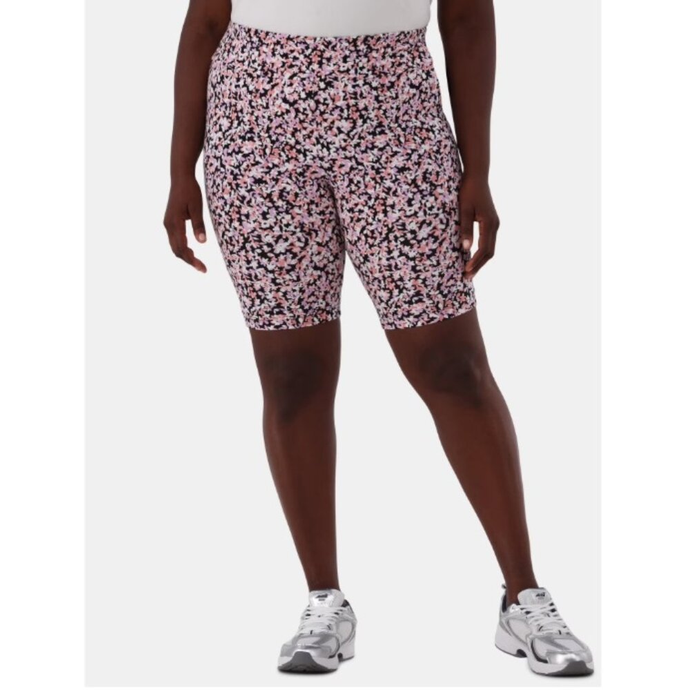 Terra & Sky Women’s Plus Biker Shorts 9" Inseam Camo Petals Soft Violet Size 4X